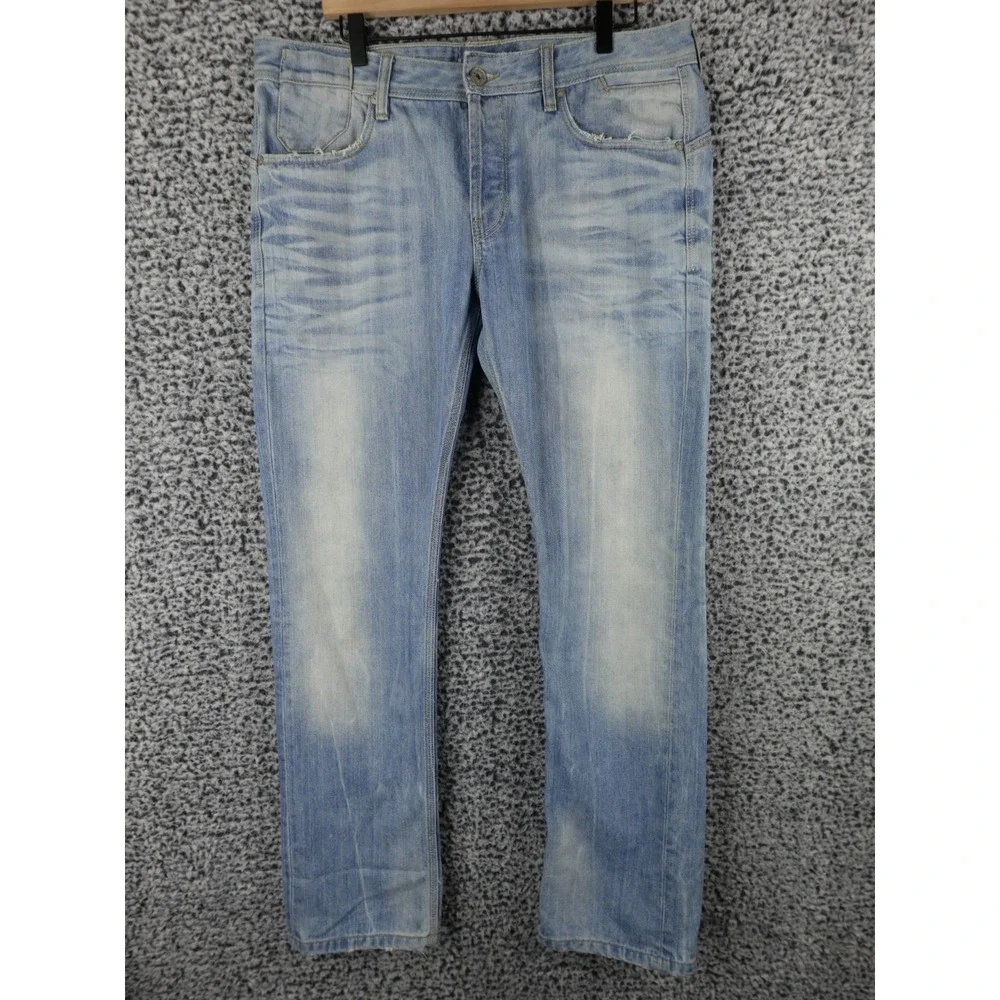 Bershka BSK Distressed Light Wash Denim Jeans Men's 34x30 Slim Straight Fit